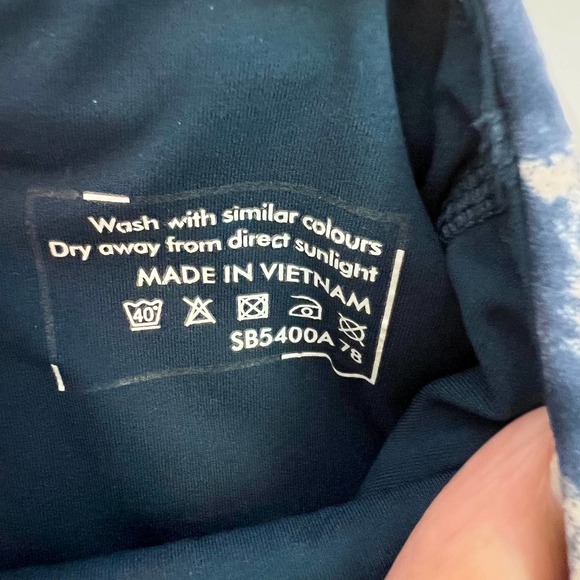 SWEATY BETTY Sz XXS The Power Workout 7/8 Leggings Pockets Drawstring Blue Print - Picture 11 of 11